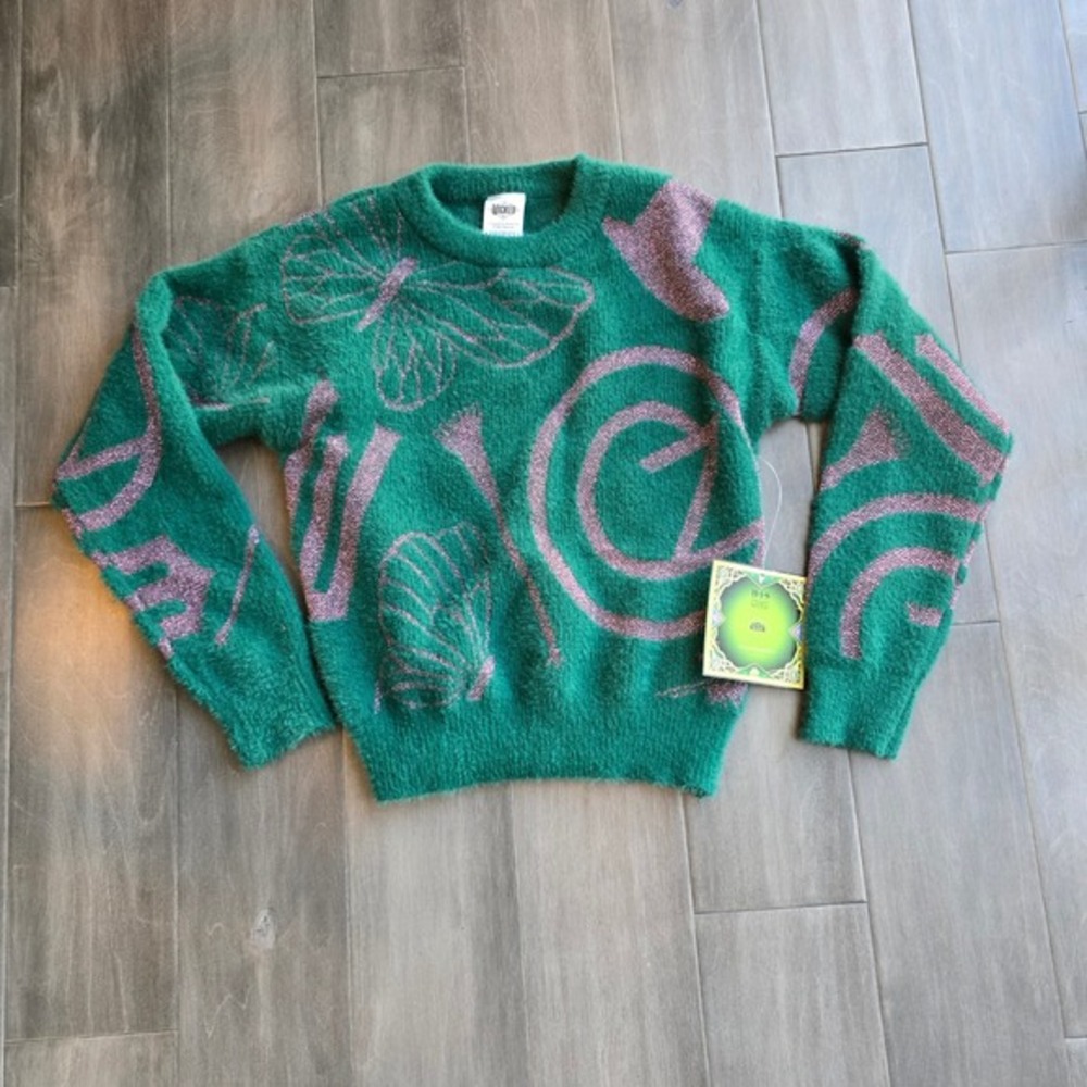 NWT Girls Wicked Sweater‎  with metallic logo size Large 10/12 green and pink